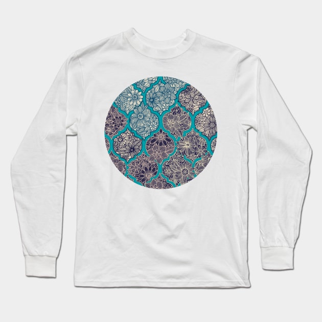 Moroccan Floral Lattice Arrangement - teal Long Sleeve T-Shirt by micklyn